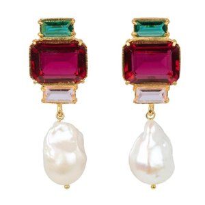 NEW Lady Bambina Diamond-Studded Pearl Ladies Earrings